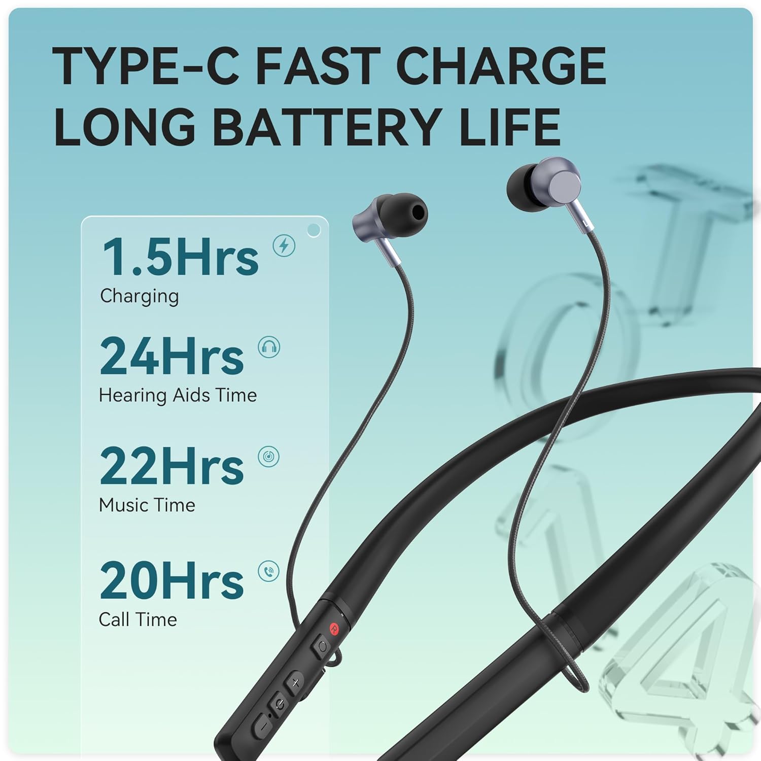 Bluetooth Rechargeable Neckband Hearing Aid Amplifier with Volume Control

