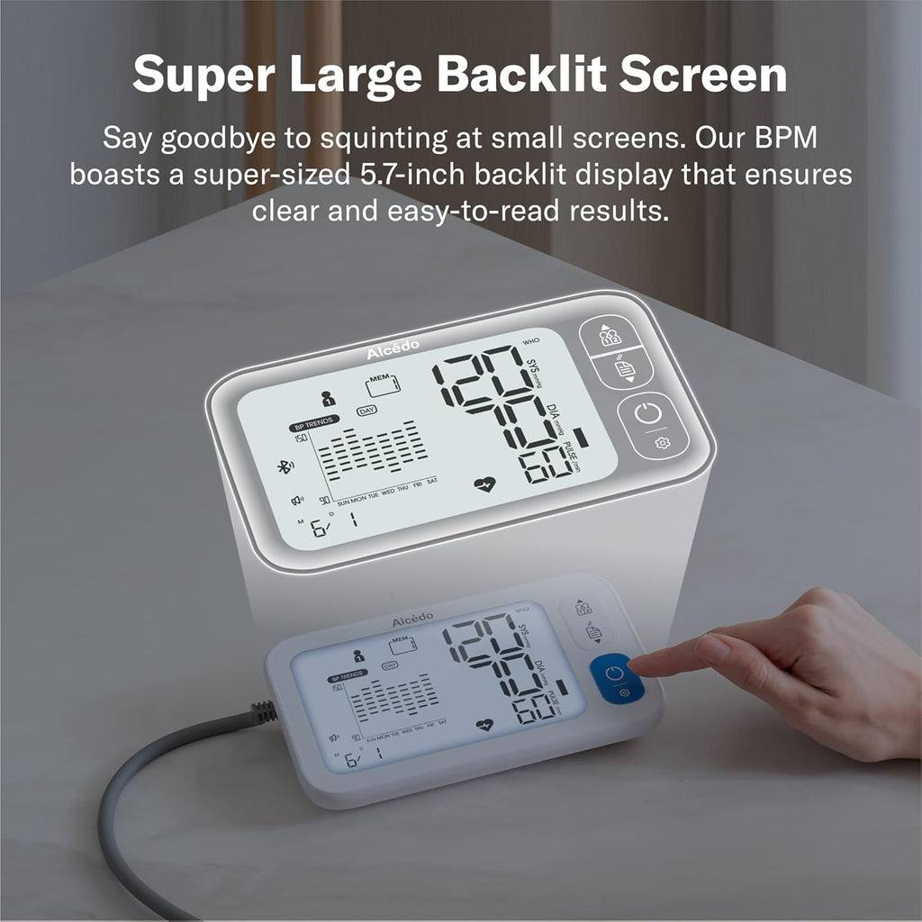 Alcedo Bluetooth Upper Arm Blood Pressure Monitor with App, Backlit Display & Cuff

