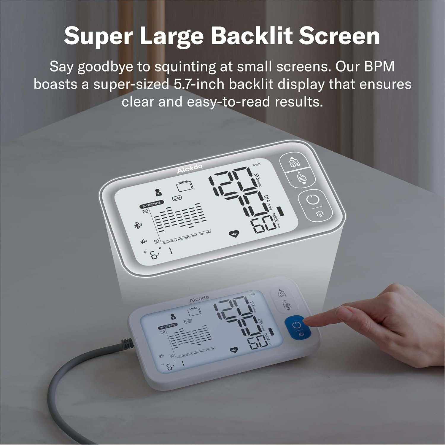 Alcedo Bluetooth Upper Arm Blood Pressure Monitor with App, Backlit Display & Cuff

