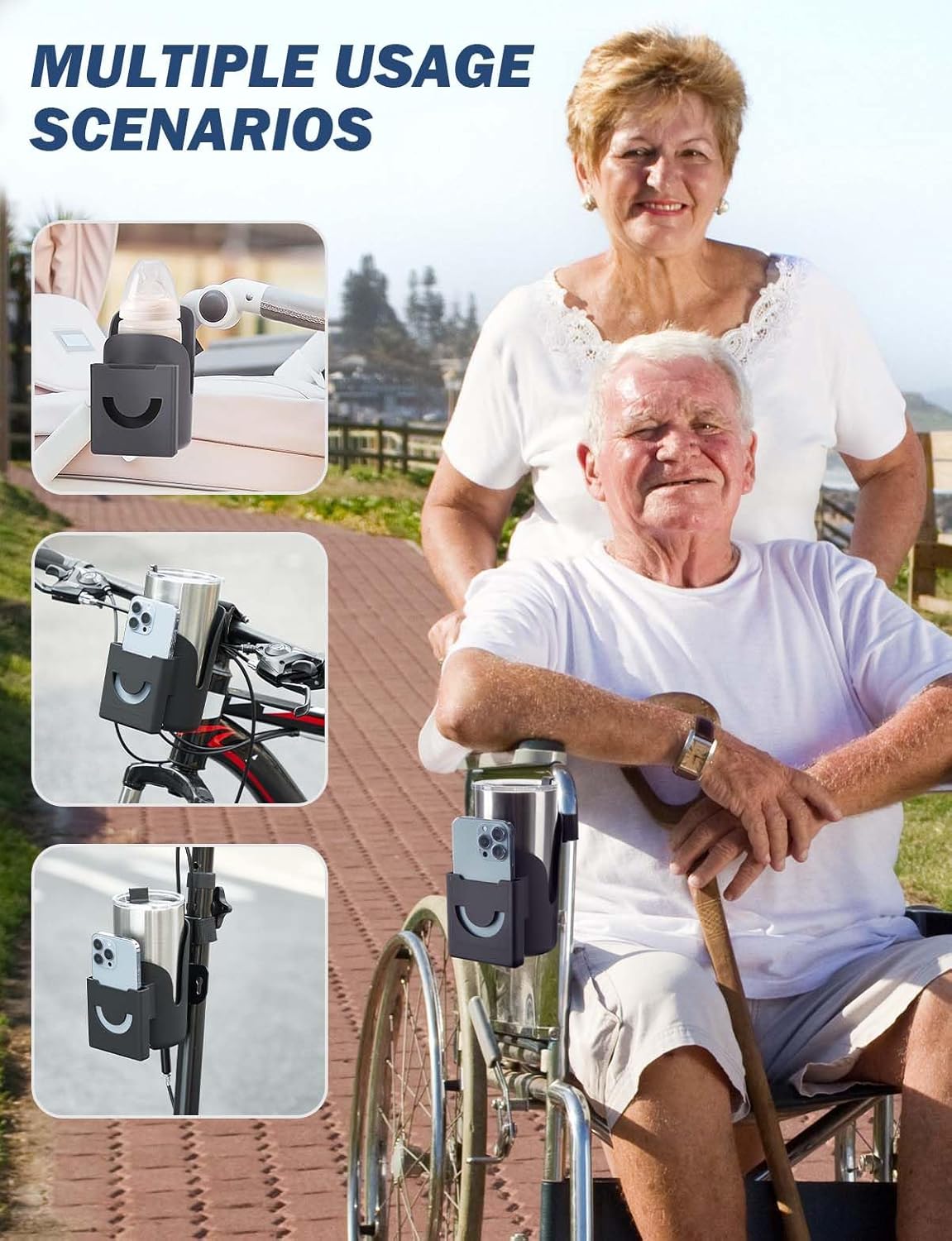 JOYTUTUS 2-in-1 Cup Holder for Wheelchair, Water Bottle & Phone Bracket


