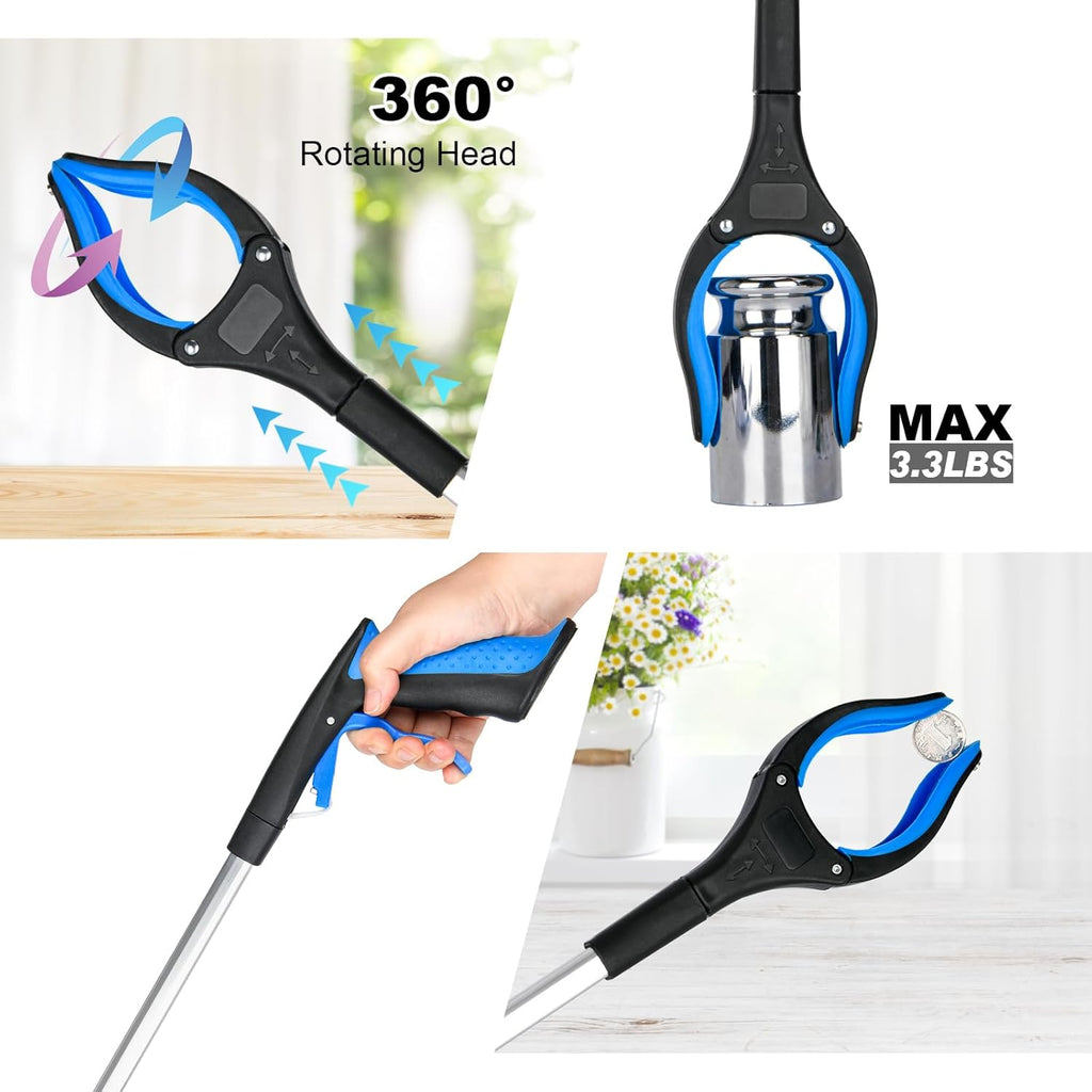 Foldable Grabber Reacher Tool with 360° Rotating Head and Wide Jaw Pickup

