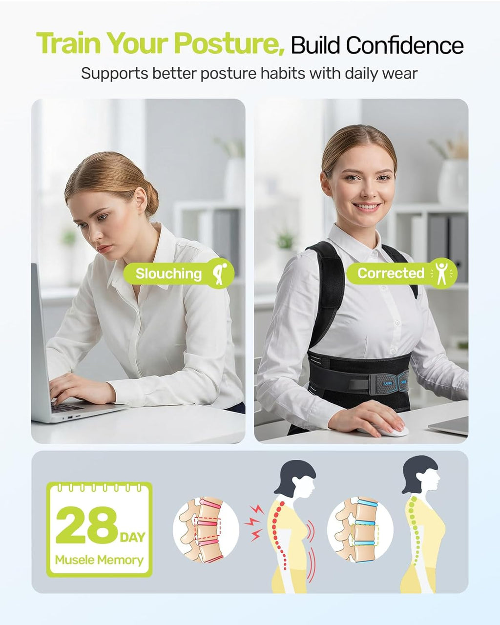 Rakiie Posture Corrector Back Support Brace with 4 Support Bars Adjustable Straps

