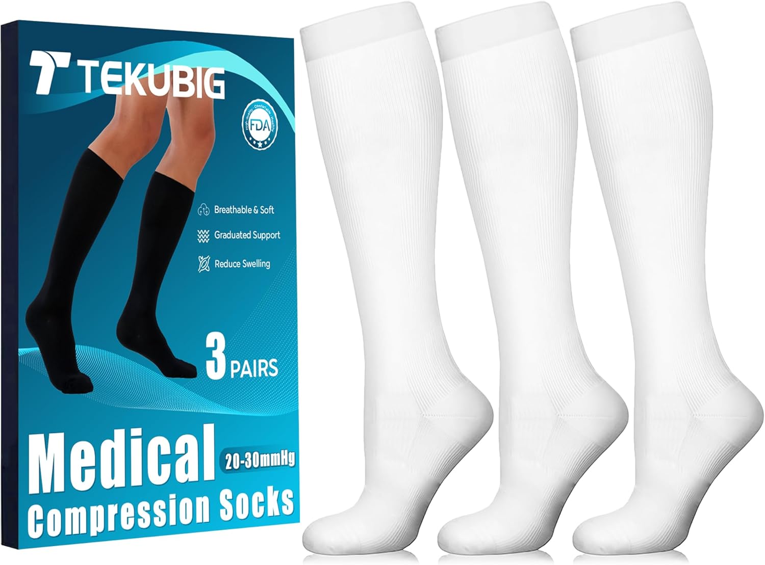 Medical Compression Socks Knee High 20–30 mmHg Graduated Stockings Hose

