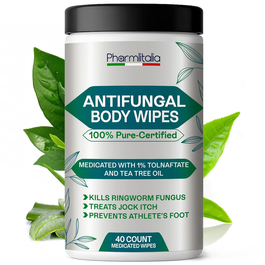 Medicated Body Wipes with Tolnaftate, Tea Tree Oil, Ringworm Relief, 40 Wipes


