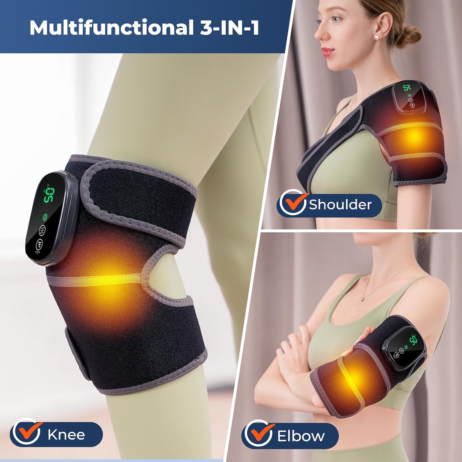 HOMRELEXA Cordless Heated Knee Massager 3-in-1 Knee Pad with Heat and Vibration

