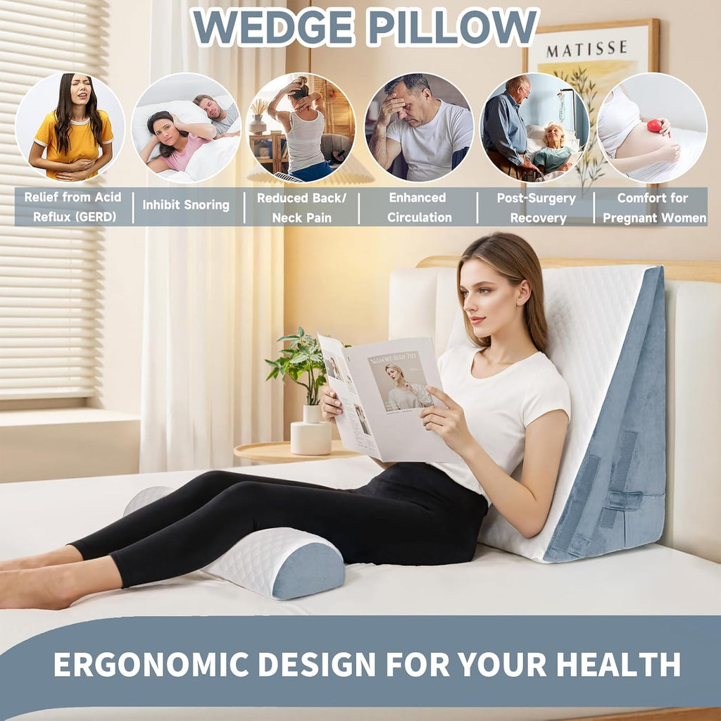 Adjustable Height Bed Wedge Pillow Set, Memory Foam Triangle Pillow for Sleep

