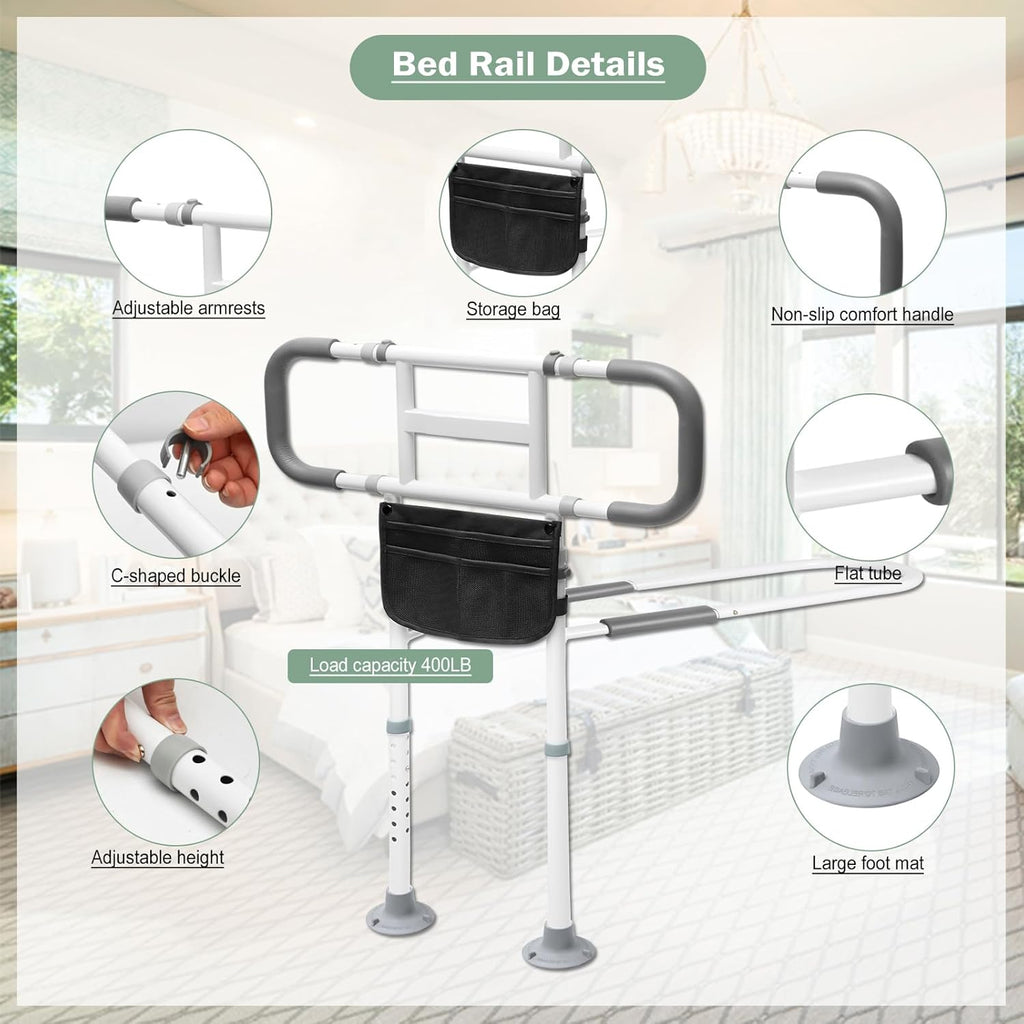 YEEGO DIRECT Bed Rails for Elderly Adjustable Bed Assist Rails with Motion Light

