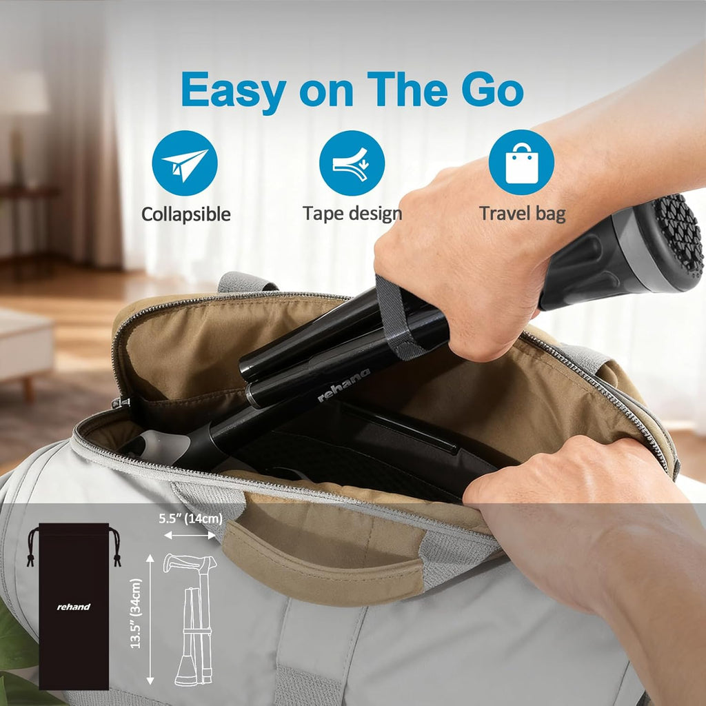 REHAND Foldable Adjustable Walking Cane with Shock-Absorbing All-Terrain Base

