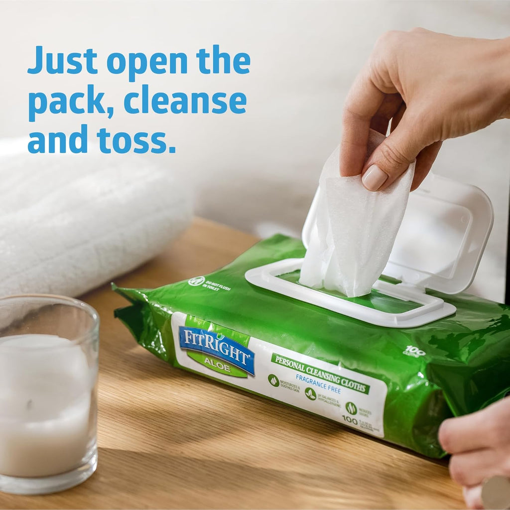FitRight Aloe Quilted Heavyweight Cleansing Cloth Wipes, Unscented, 576 Count

