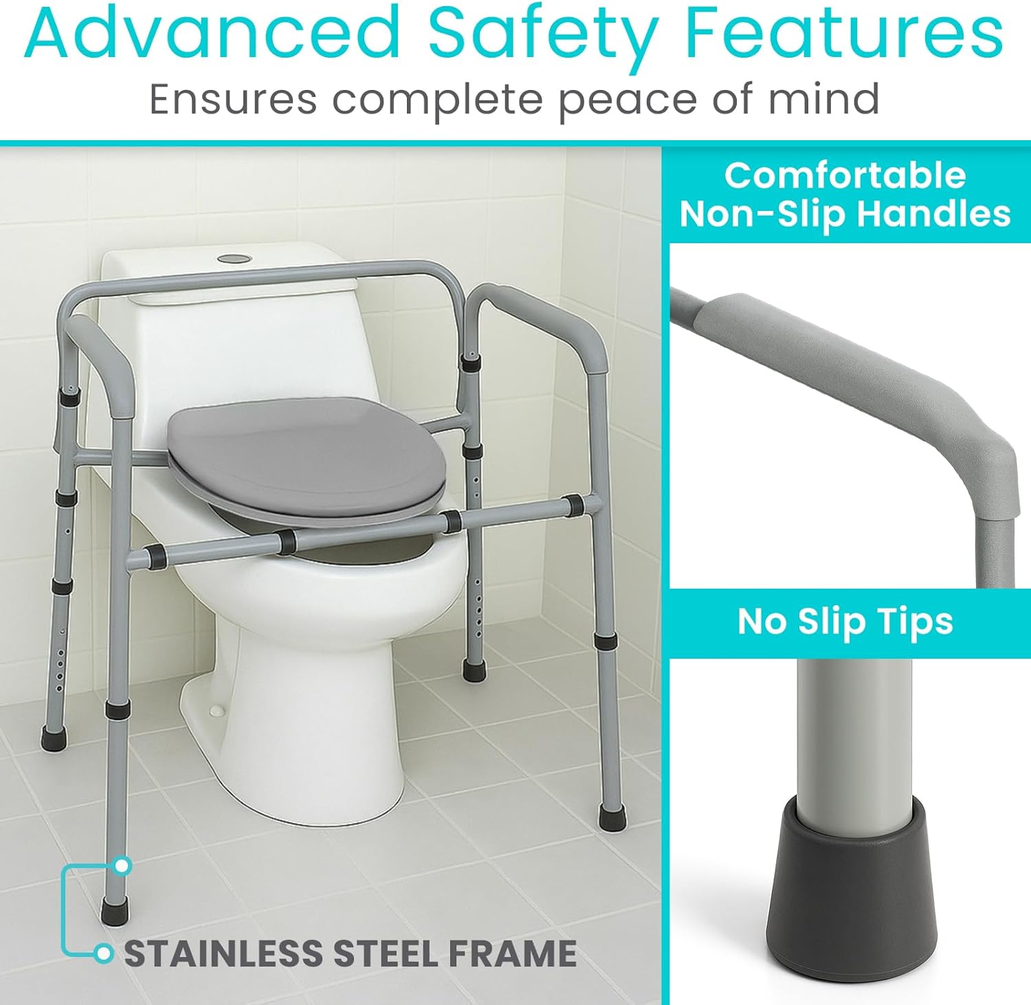 Vive Bariatric 3-in-1 Commode Toilet Chair, Portable Folding, 500 lb Capacity

