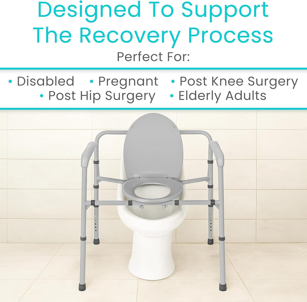 Vive Bariatric 3-in-1 Commode Toilet Chair, Portable Folding, 500 lb Capacity

