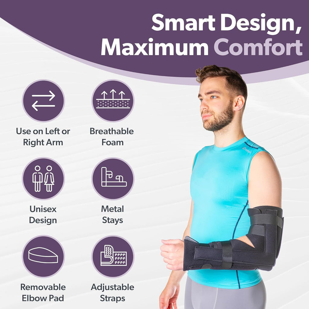 BraceAbility Elbow Immobilizer Brace with Removable Arm Splint for Elbow Injuries

