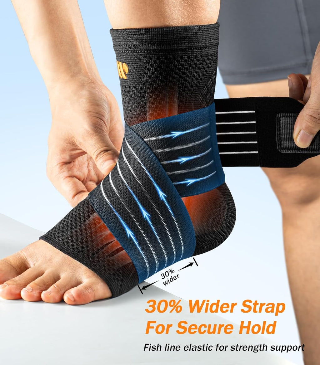 Low-Profile Ankle Compression Sleeve with Wide Strap, Plantar Fasciitis Foot Support


