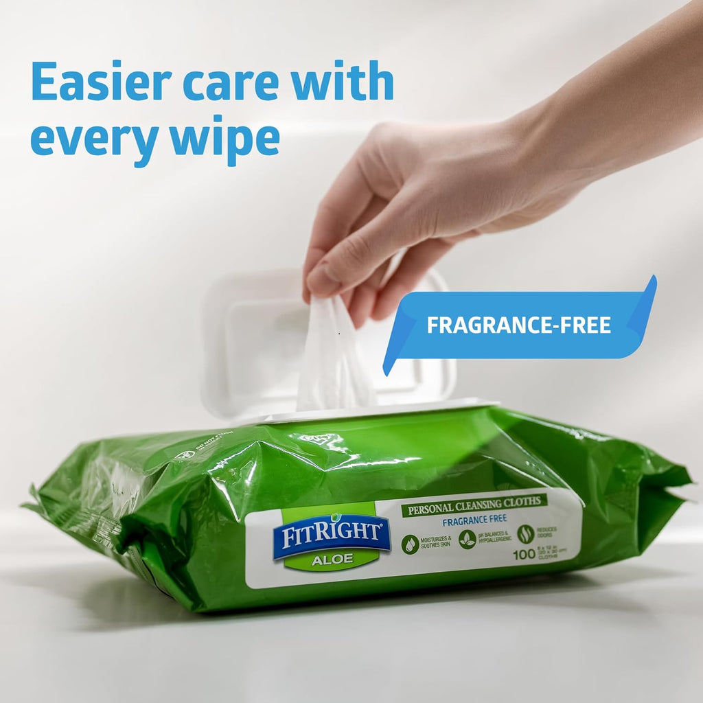 FitRight Aloe Quilted Heavyweight Cleansing Cloth Wipes, Unscented, 576 Count

