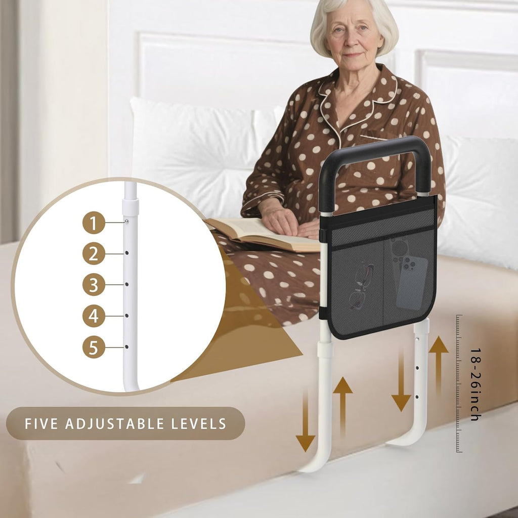 OCBAiLi Adjustable Bed Rail for Seniors with Storage Pocket and Non-Slip Handle

