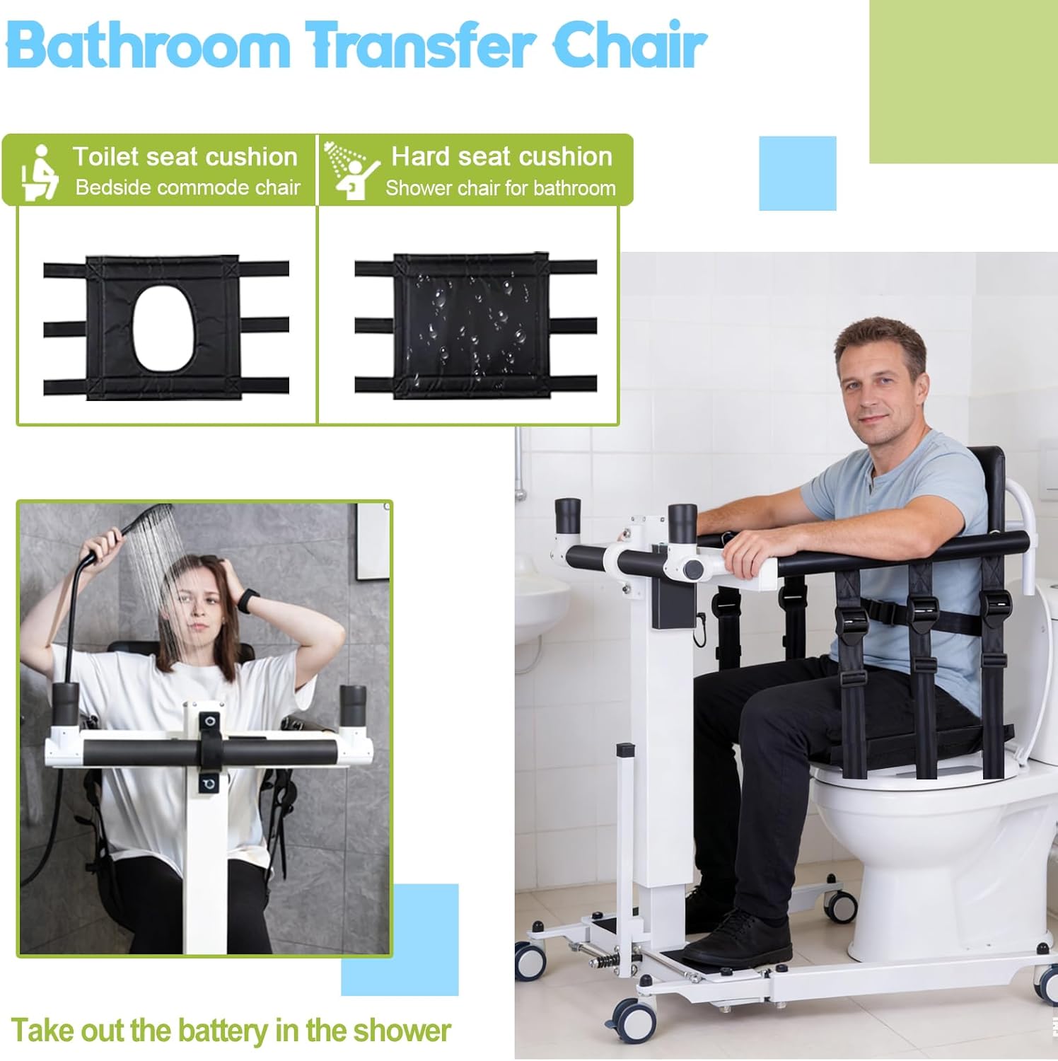 Electric Patient Lift Transfer Chair, Folding Portable Lift for Bathroom and Home

