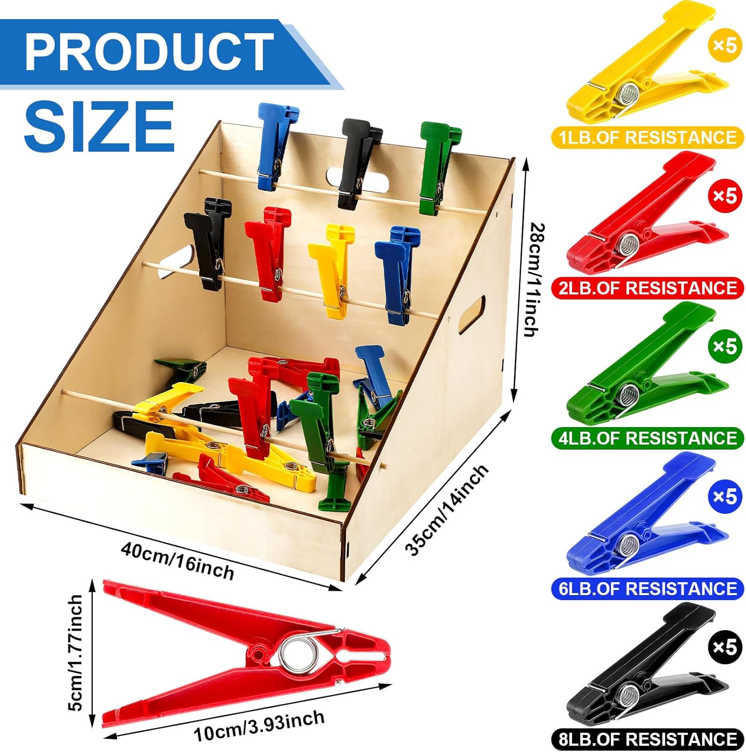 Poen 25-Piece Graded Pinch Finger Exerciser Set with Wooden Storage Stand

