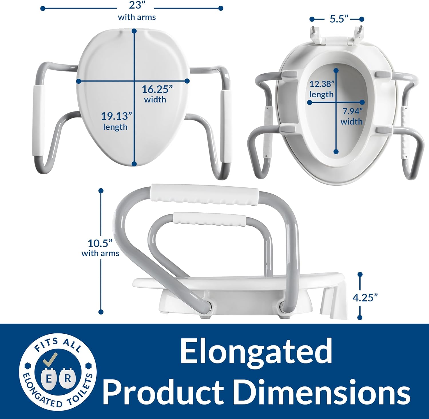 Bemis Independence Assurance 3 in Elevated Toilet Riser for Easier Sit-to-Stand, White

