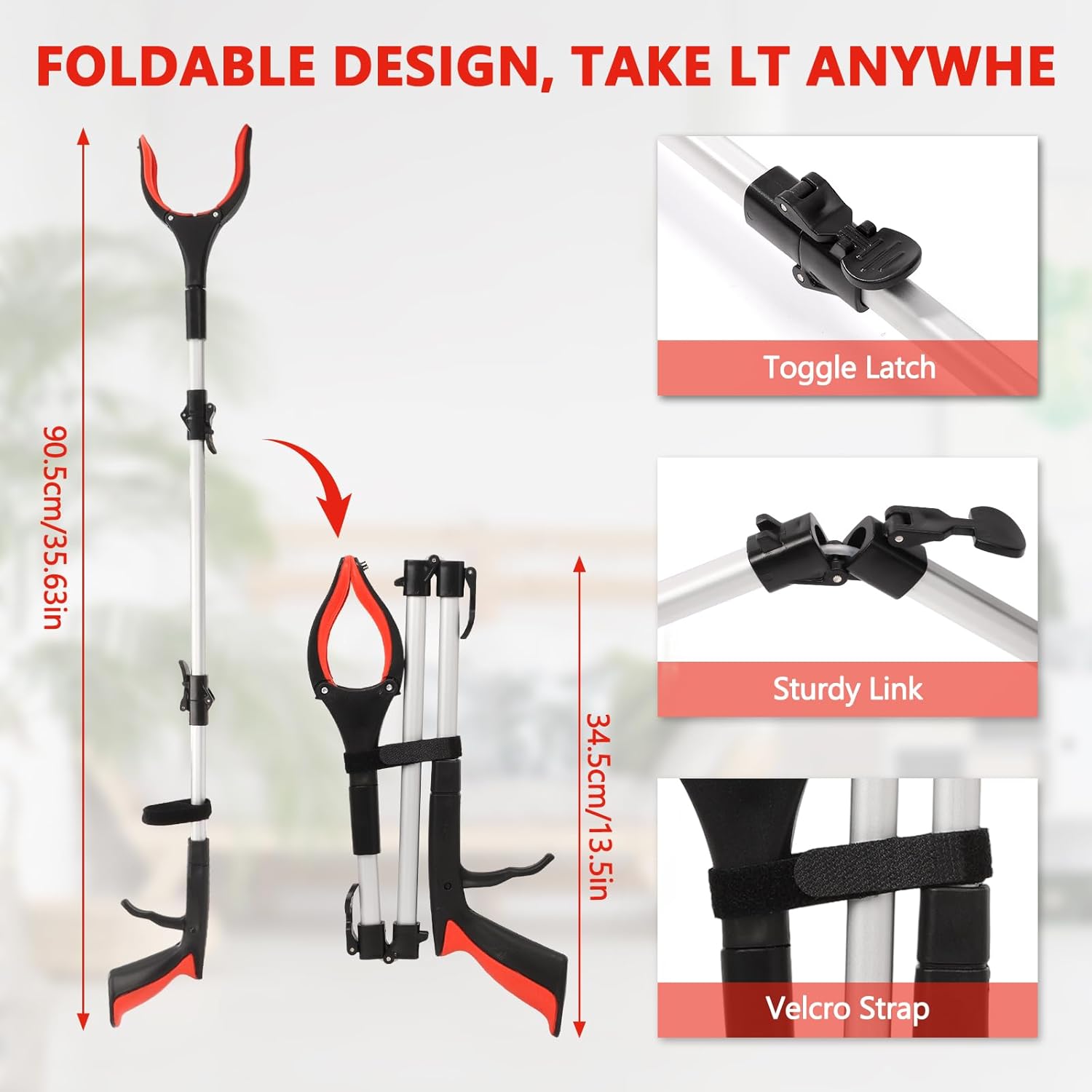 Grabber Reacher Tool 36 in Folding Pickup with Magnets and Rotating Jaw

