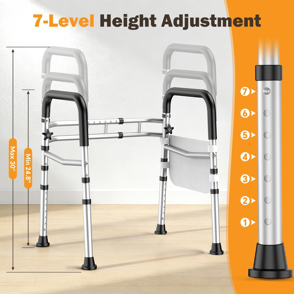 Toilet Safety Rail for Seniors Adjustable Height/Width Folding Handles 350 lb Capacity

