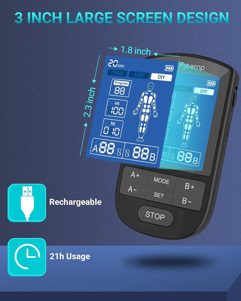 Comfytemp Dual Channel TENS & EMS Muscle Stimulator for Pain Relief, 24 Modes

