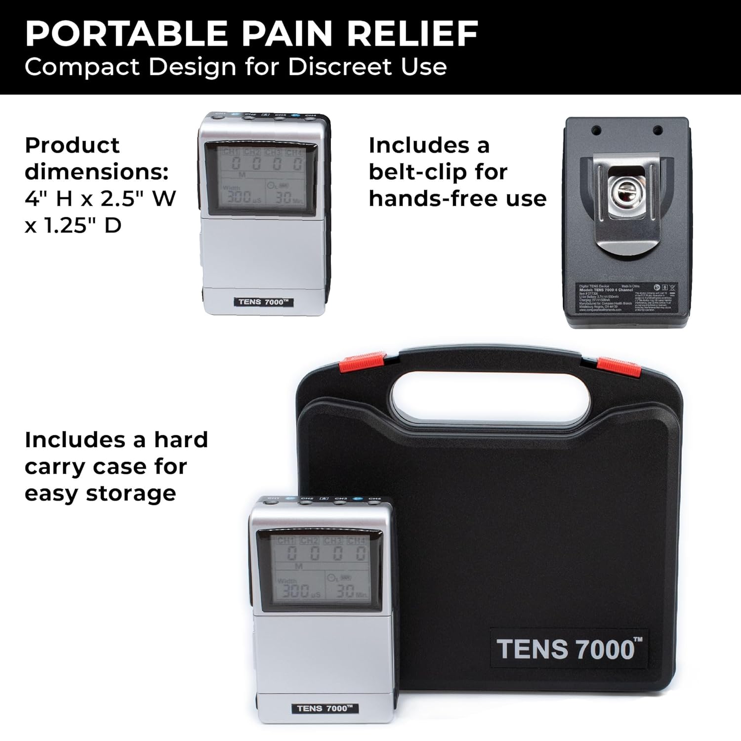 TENS 7000 Pro Rechargeable TENS Unit Muscle Stimulator, 4-Channel EMS/TENS

