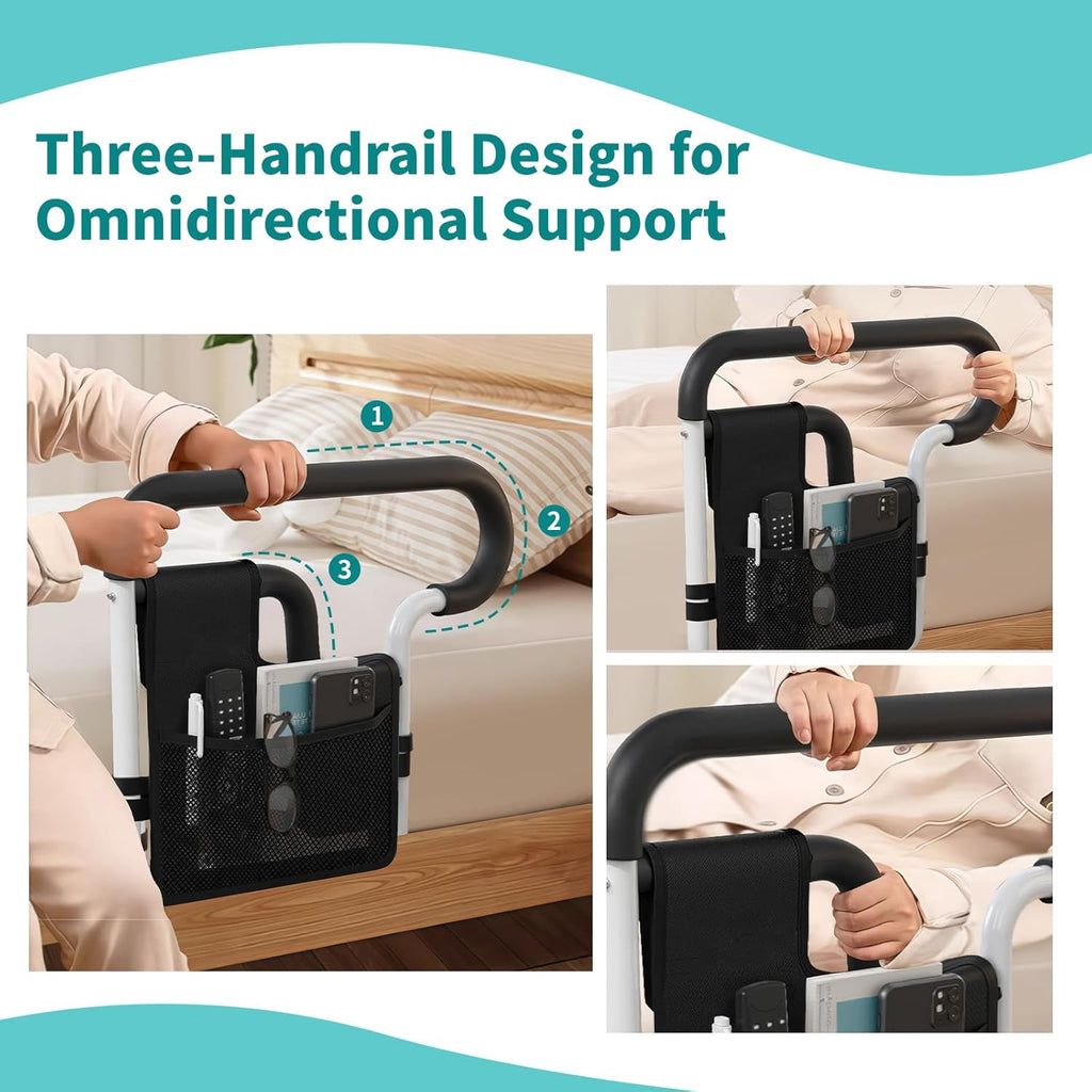 Bed Rails for Elderly Adults Safety Adjustable Bed Assist Rail with Storage Pockets

