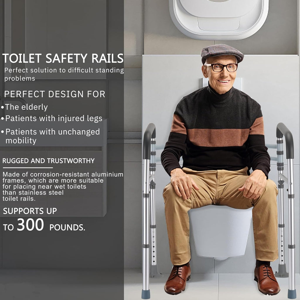 Lianjindun Adjustable Toilet Safety Rails with Armrests, Foldable Support Bars


