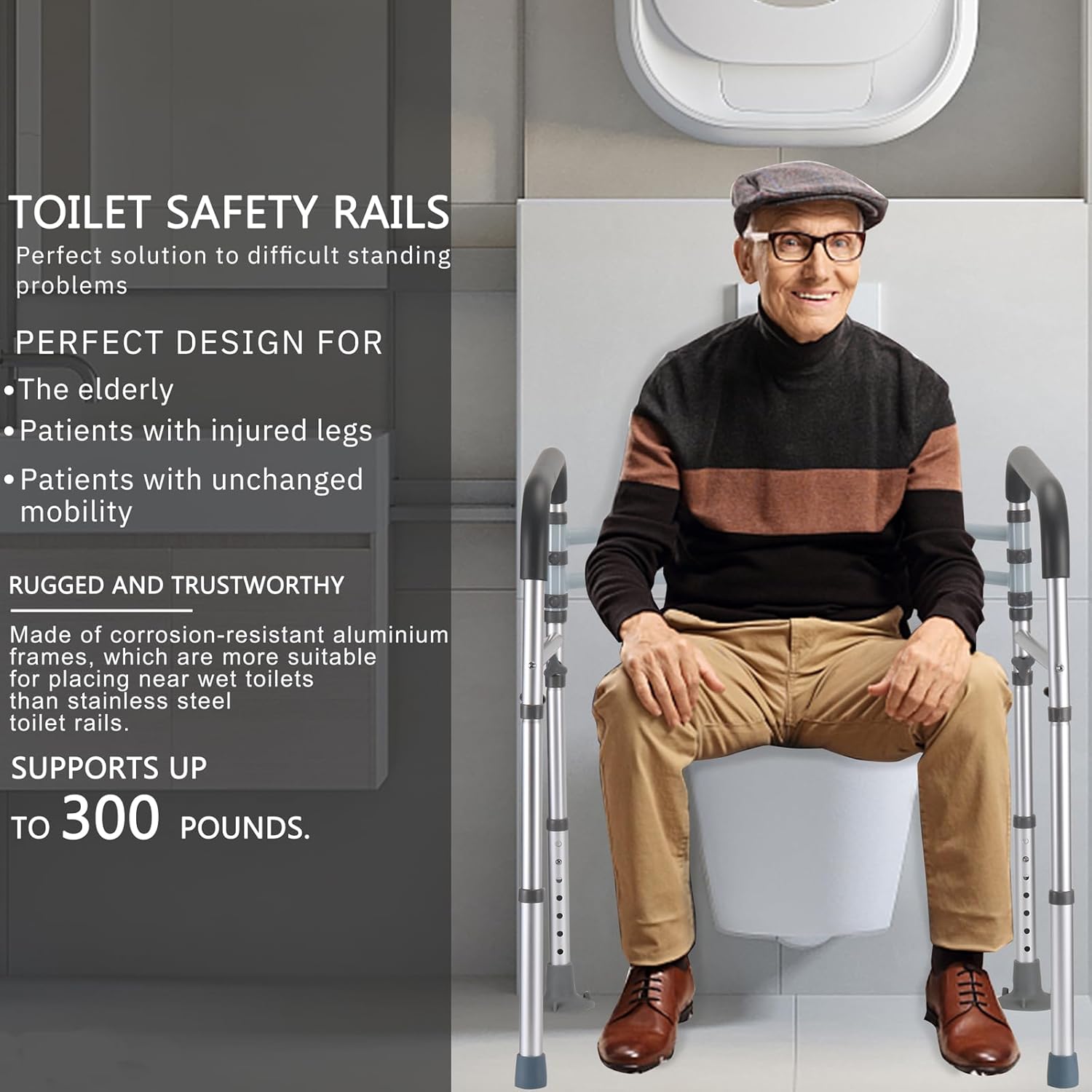 Lianjindun Adjustable Toilet Safety Rails with Armrests, Foldable Support Bars

