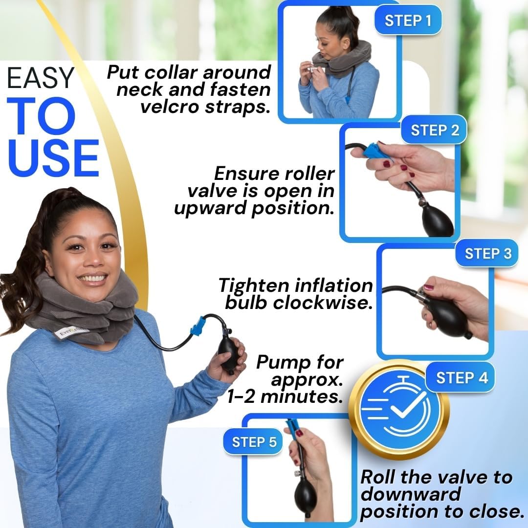 EverRelief Cervical Traction Device Inflatable Adjustable Neck Stretcher Pillow


