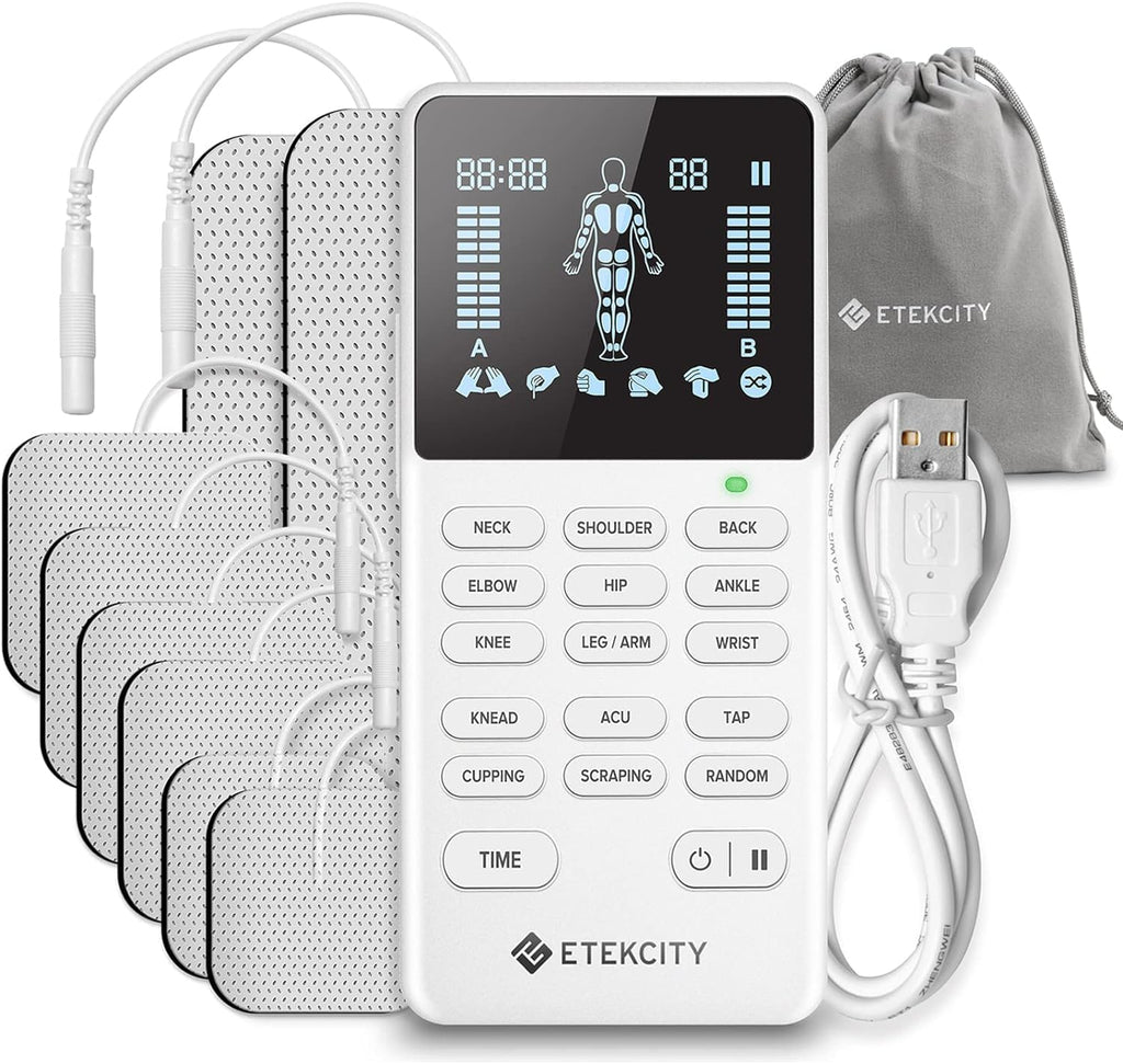 Etekcity 4-Channel Rechargeable TENS Unit Muscle Stimulator with Electrode Pads

