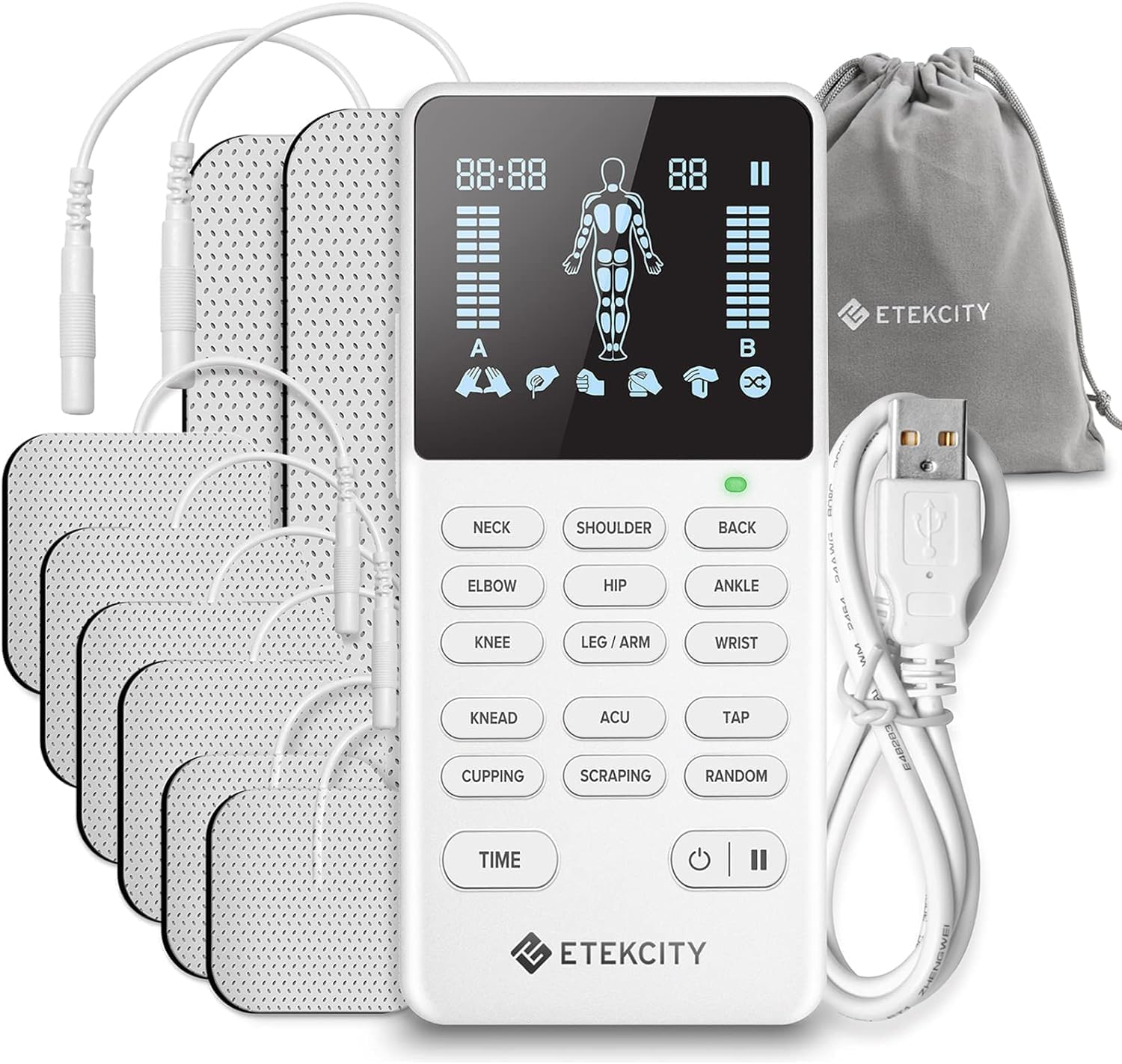 Etekcity 4-Channel Rechargeable TENS Unit Muscle Stimulator with Electrode Pads

