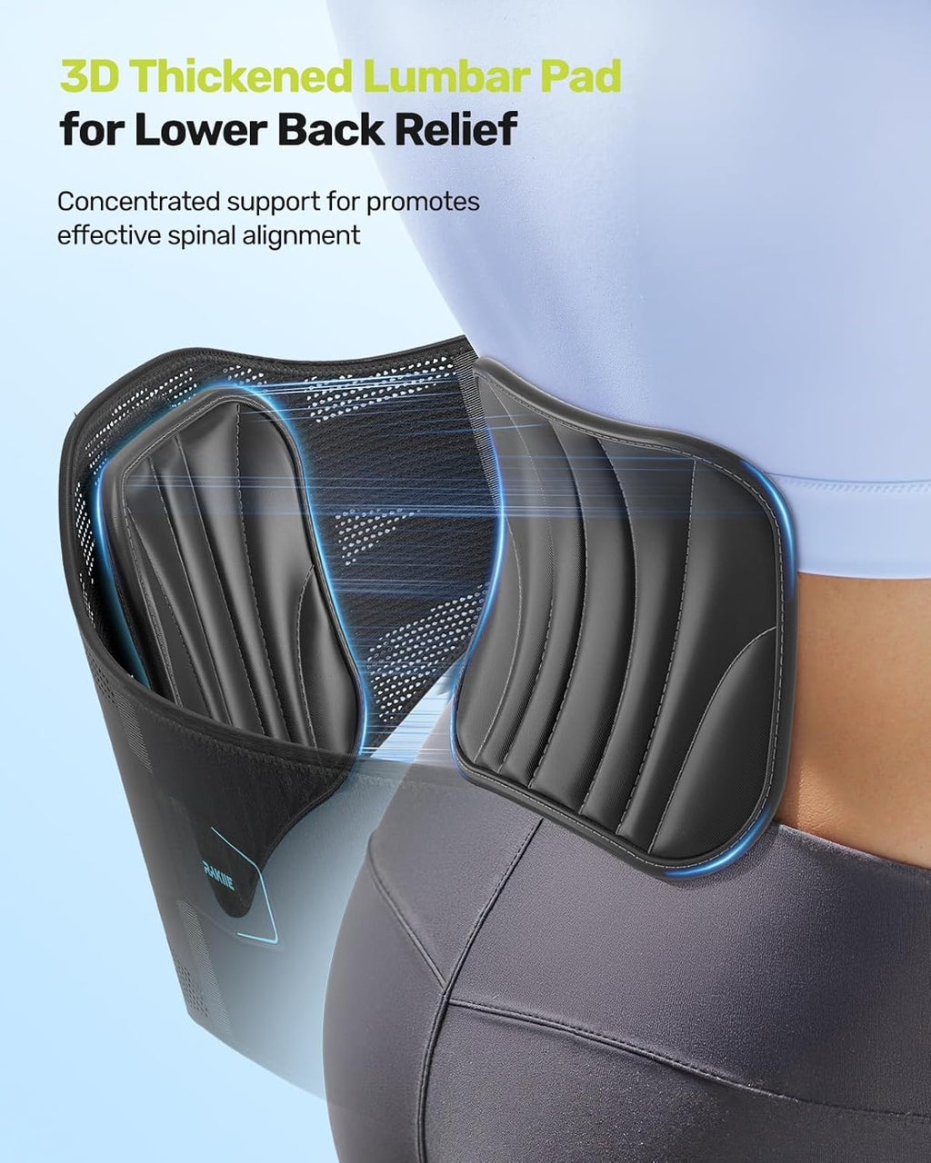 Rakiie Lumbar Back Brace with 4 Memory Alloy Stays and 3D Pad Support

