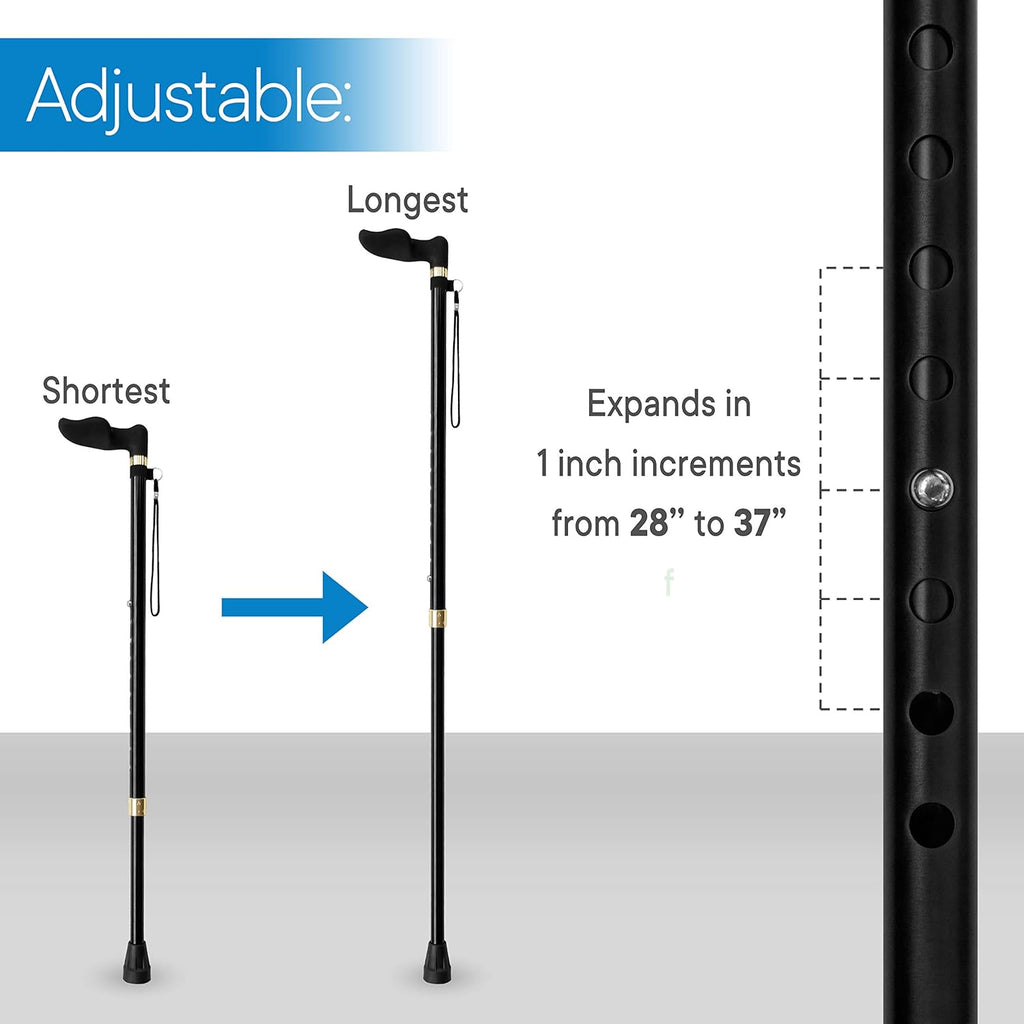 RMS Orthopedic Offset Walking Cane with Contoured Handle, Anti-Slip Rubber Base

