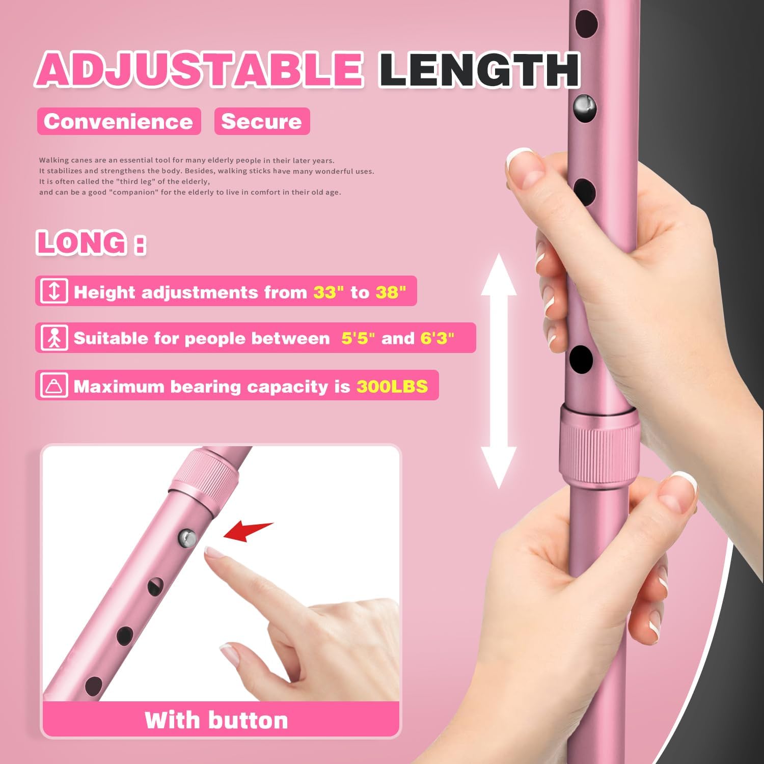 BigAlex Folding Walking Cane with LED Light, Pivoting Quad Base, Adjustable Handle Bag

