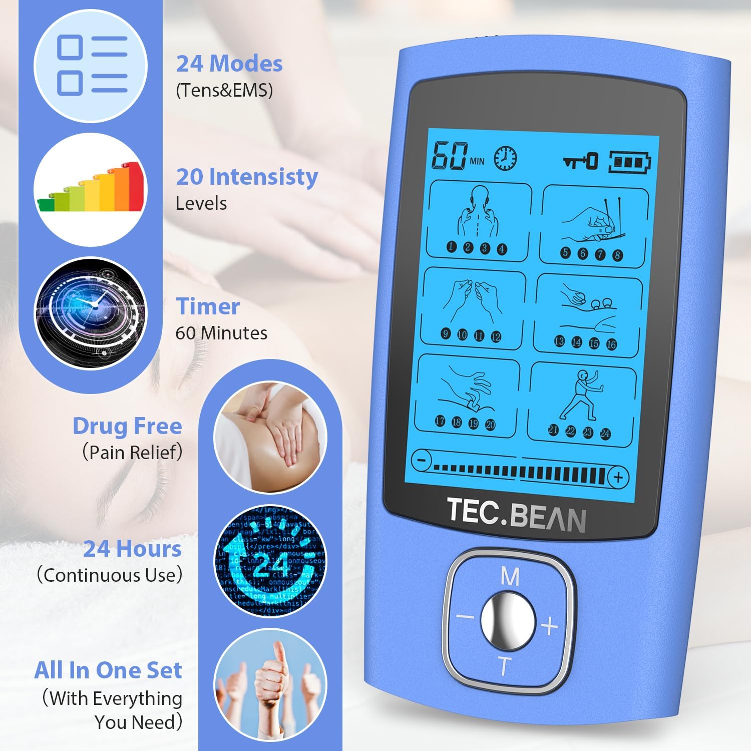 TENS Unit Muscle Stimulator, Rechargeable EMS Massager with 8 Electrode Pads

