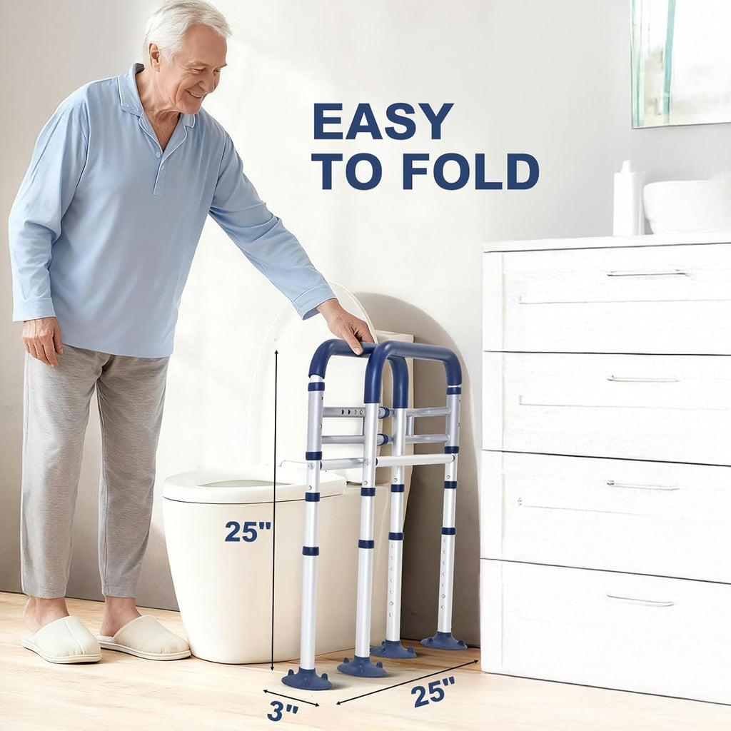 HolyHeal Adjustable Toilet Safety Rails for Seniors, Foldable Non-Slip Handles

