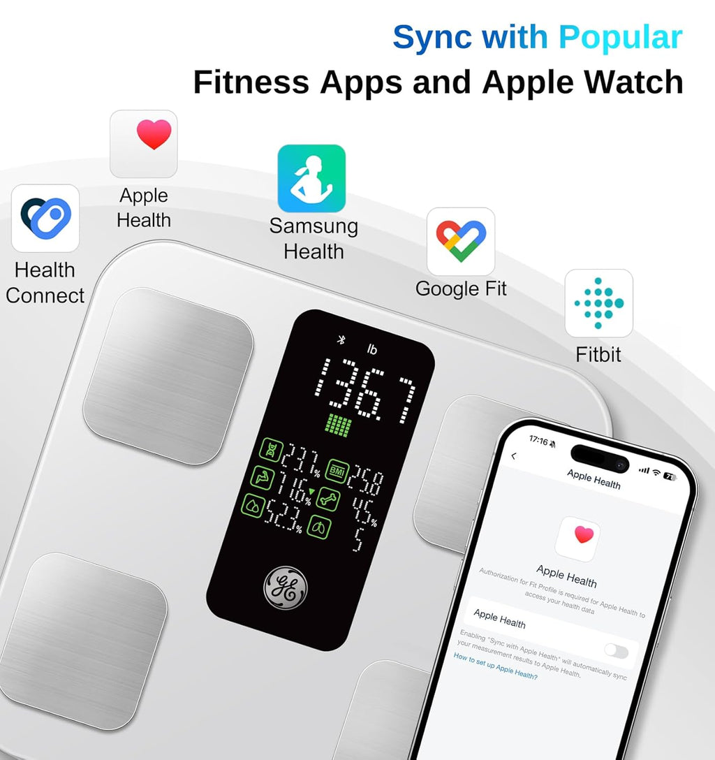 GE Smart Bathroom Scale with Body Composition Metrics, Bluetooth, 14 Measurements, 400 lb

