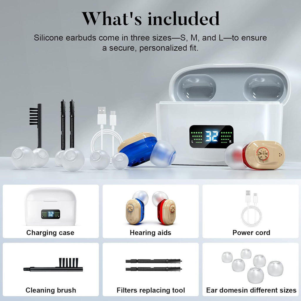 Rechargeable HD Digital Hearing Aids for Seniors with Noise Reduction and Charging Case

