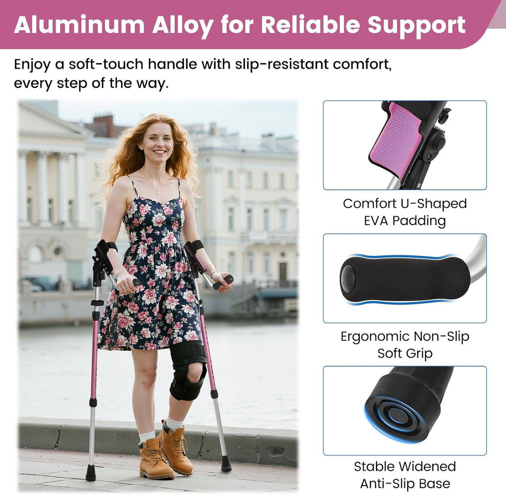 Adjustable 3-Angle Forearm Crutches for Adults, Non-Slip Rubber Tips, EVA Support

