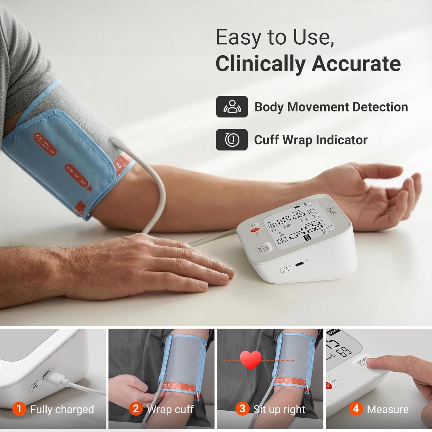 iHealth Jurni Smart Upper Arm Blood Pressure Monitor, Rechargeable Dual Display

