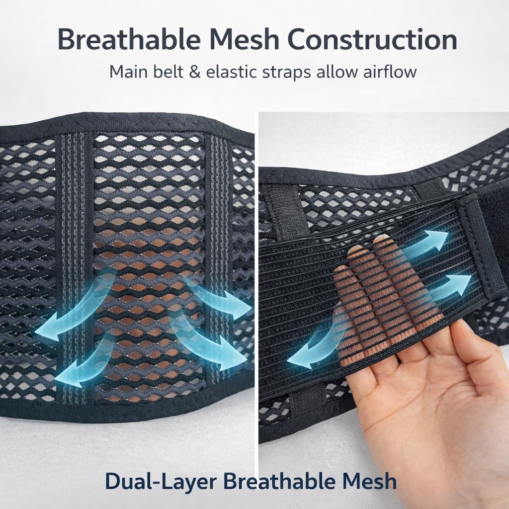 Breathable Lumbar Back Brace for Lower Back Pain Relief, Lightweight 3D Mesh

