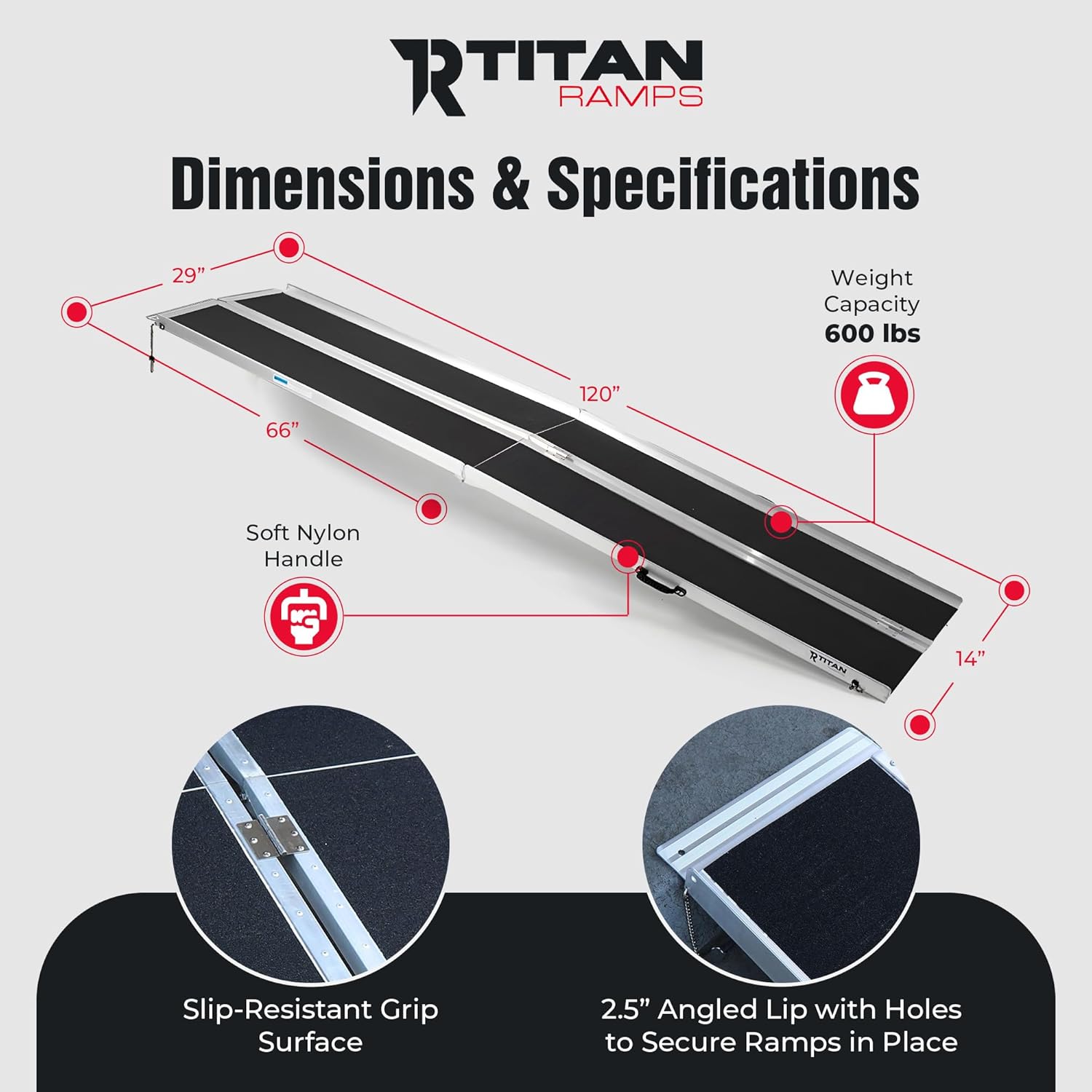 Titan Ramps Multi-Fold Wheelchair Ramp, Folding Aluminum Scooter Ramp

