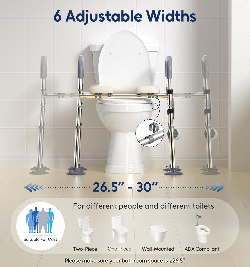 Bluelog Raised Toilet Seat with Handles, Height & Width Adjustable, 400 lb

