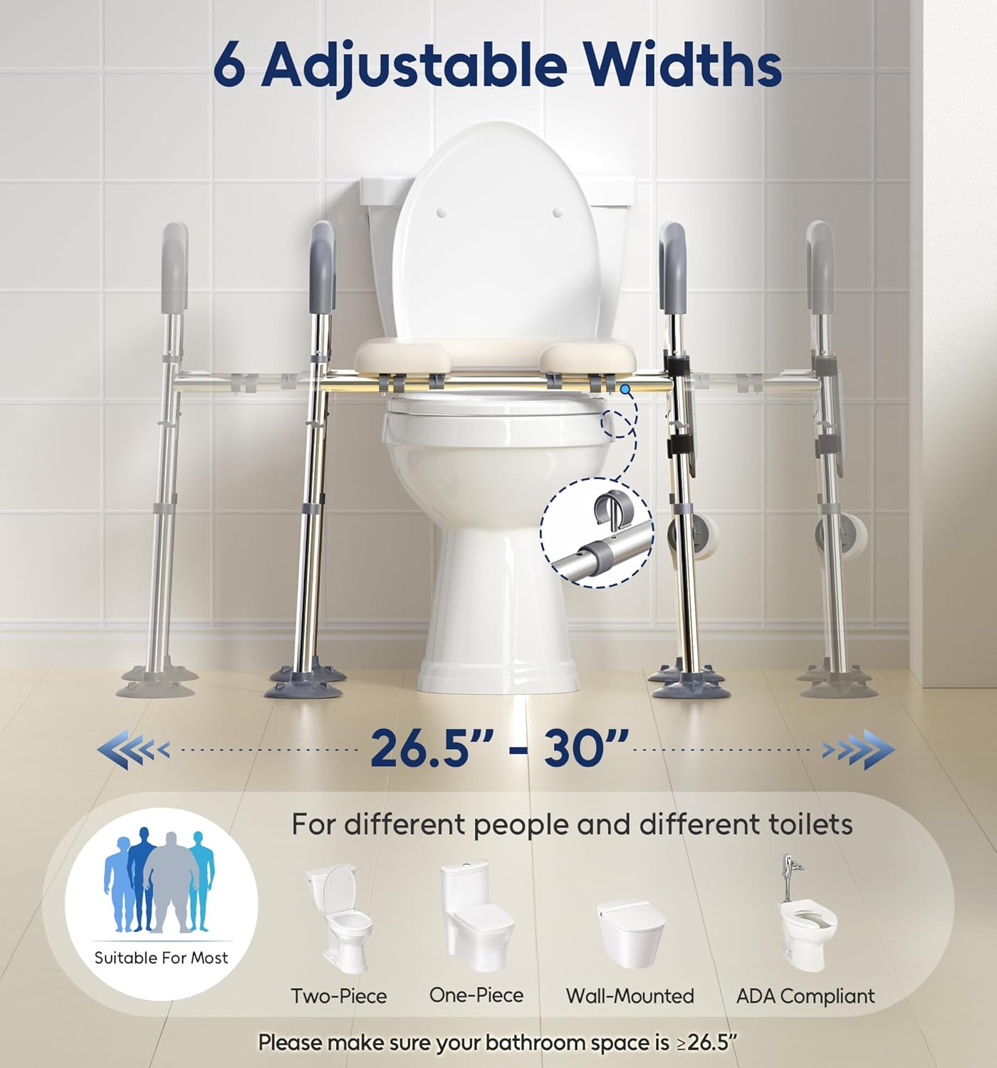 Bluelog Raised Toilet Seat with Handles, Height & Width Adjustable, 400 lb

