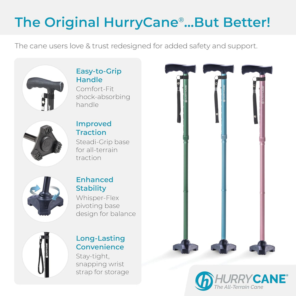 HurryCane HCANE Freedom Edition Foldable Walking Cane with T Handle


