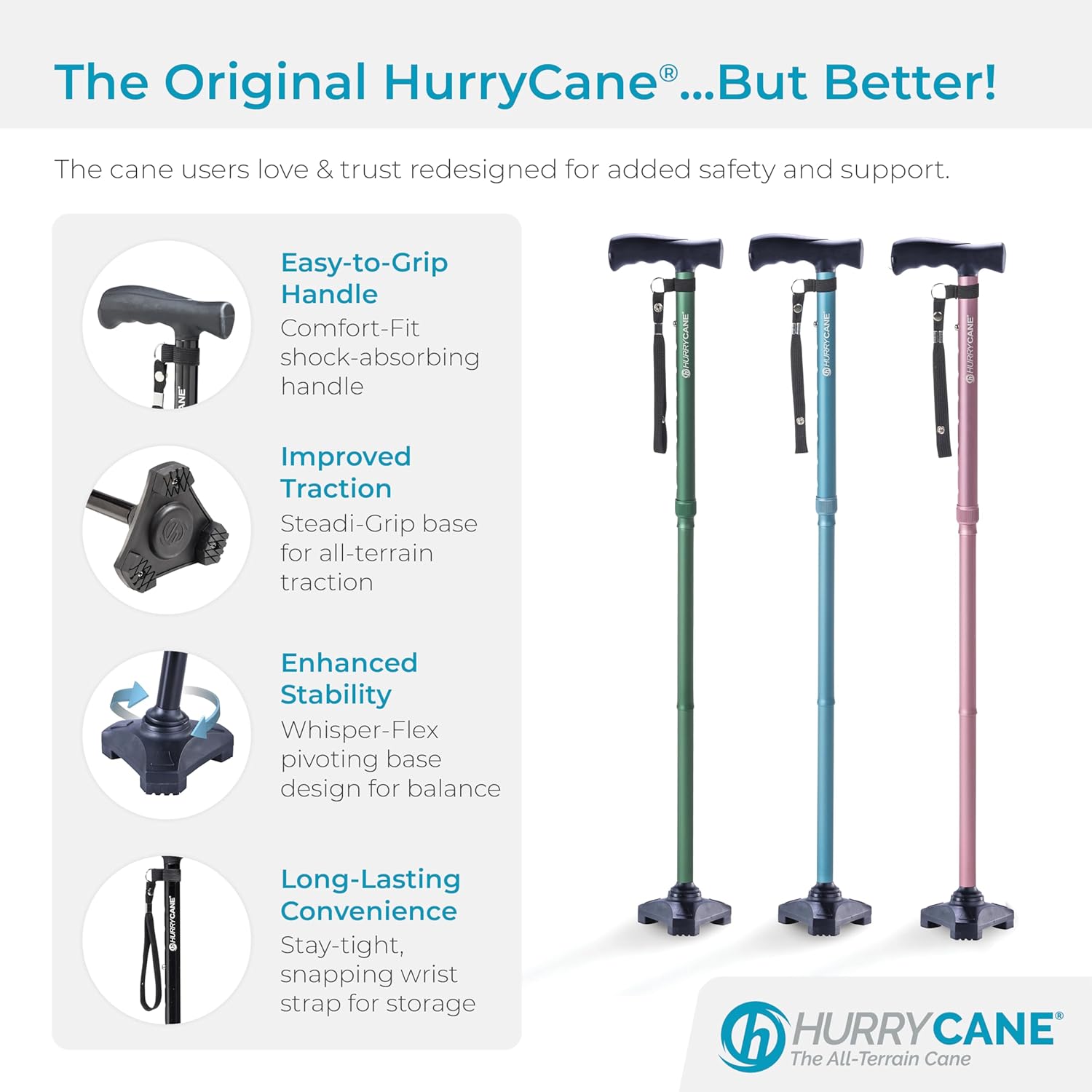 HurryCane HCANE Freedom Edition Foldable Walking Cane with T Handle

