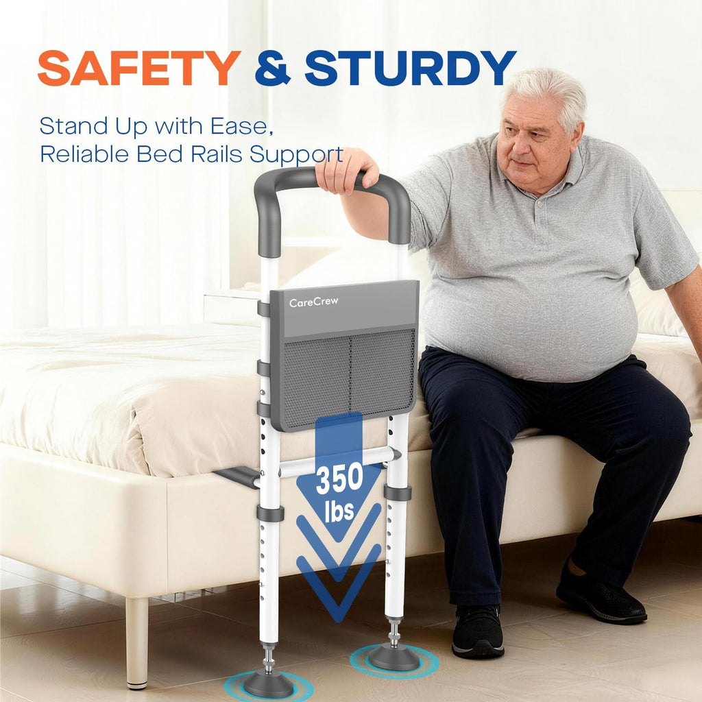 Bed Rails for Seniors with Grab Bar, Safety Light, Storage Pouch, Adjustable

