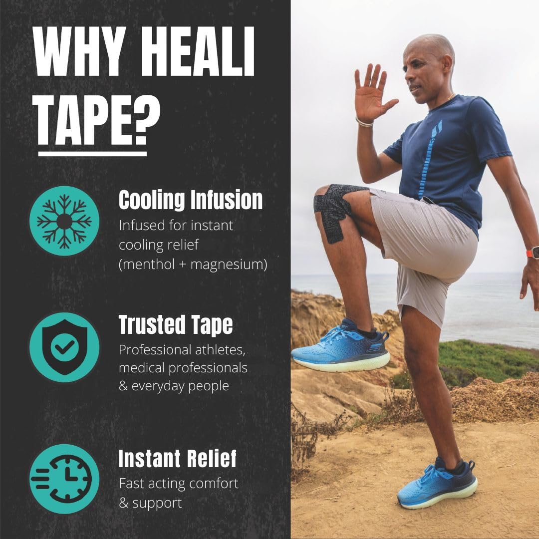 Heali Kinesiology Tape with Magnesium and Menthol, Precut Muscle & Joint Relief, 20

