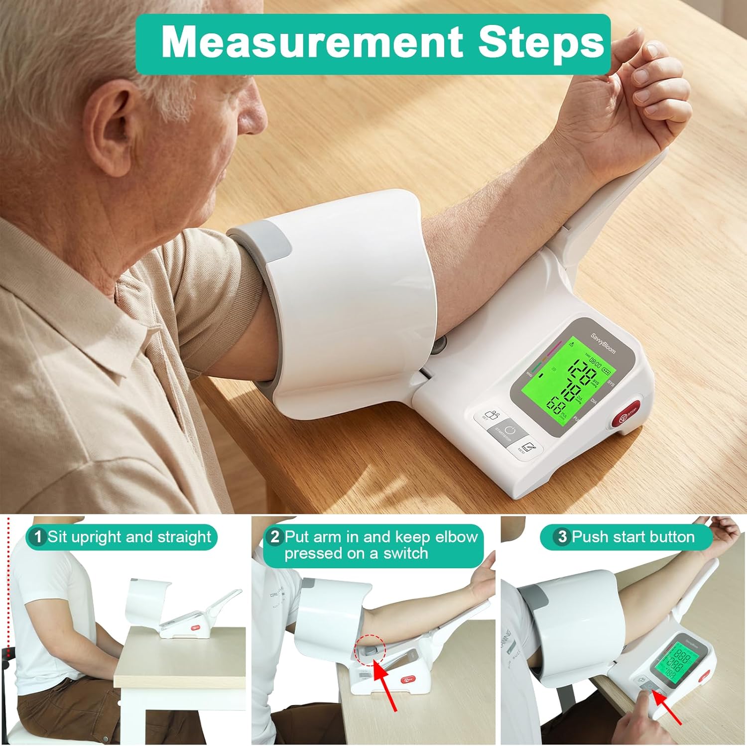 SavvyBloom Automatic Upper Arm Blood Pressure Monitor, One-Button LCD, 2-User

